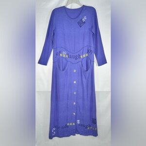 Lagenlook Maxi Dress‎ Hand Painted Wearable Art Long Sleeves Pockets Funky